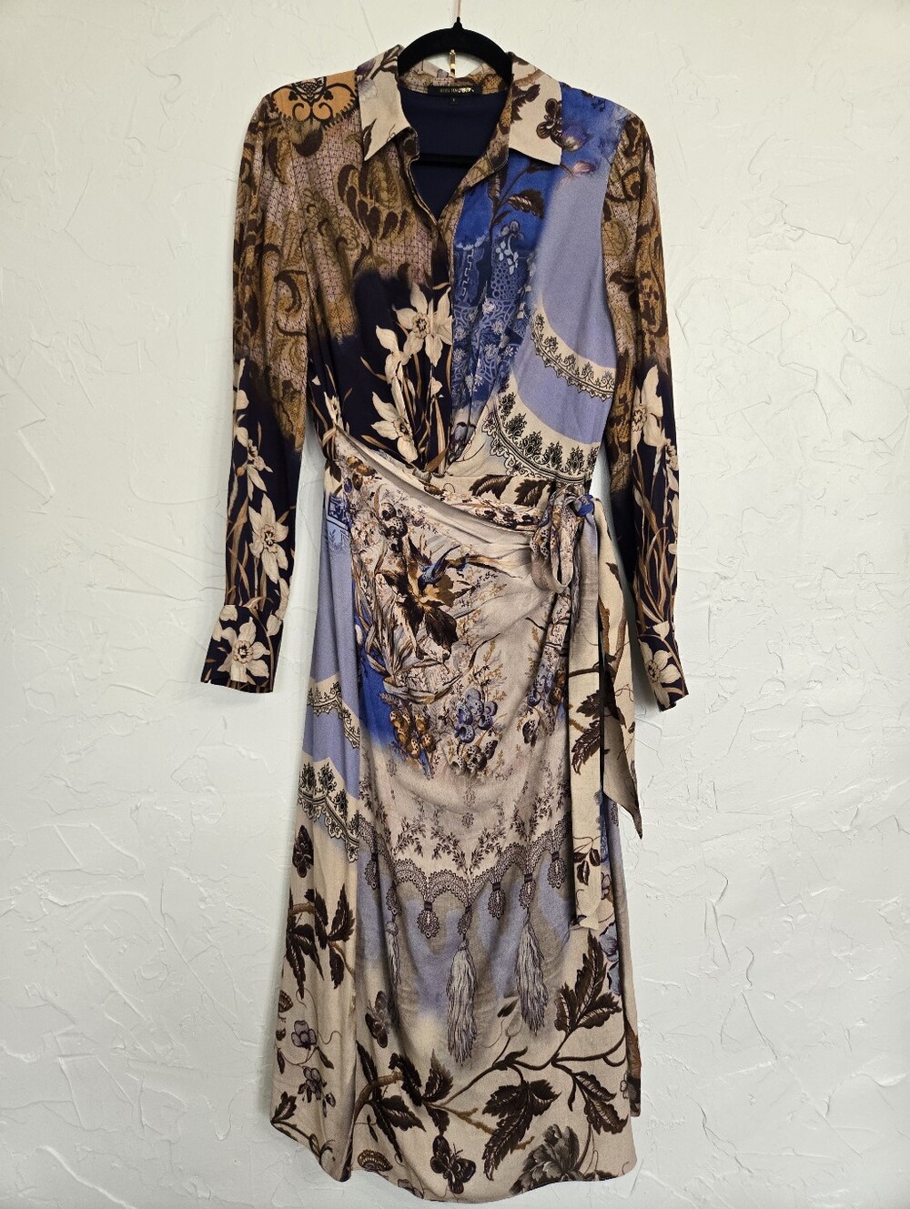 Kobi Halperin Sadie Asymmetric Floral Wrap Skirt Blue Brown Midi Dress, S - Picture 2 of 11